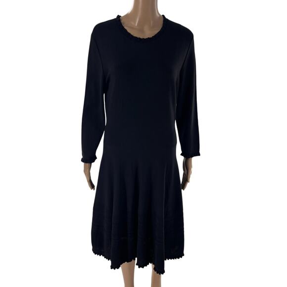 Kate Spade Black Knit Pointelle Drop Waist Ruffled Fit and Flare Dress - Picture 4 of 12
